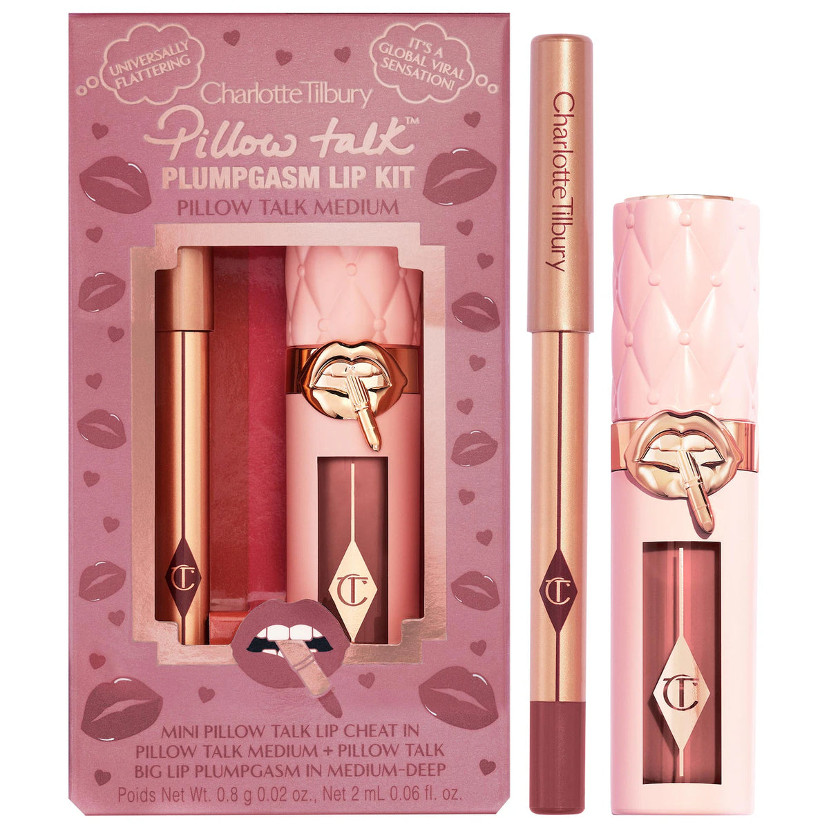 Charlotte Tilbury Mini Pillow Talk Plumpgasm Lip Liner and Lip Gloss Set in PILLOW TALK MEDIUM