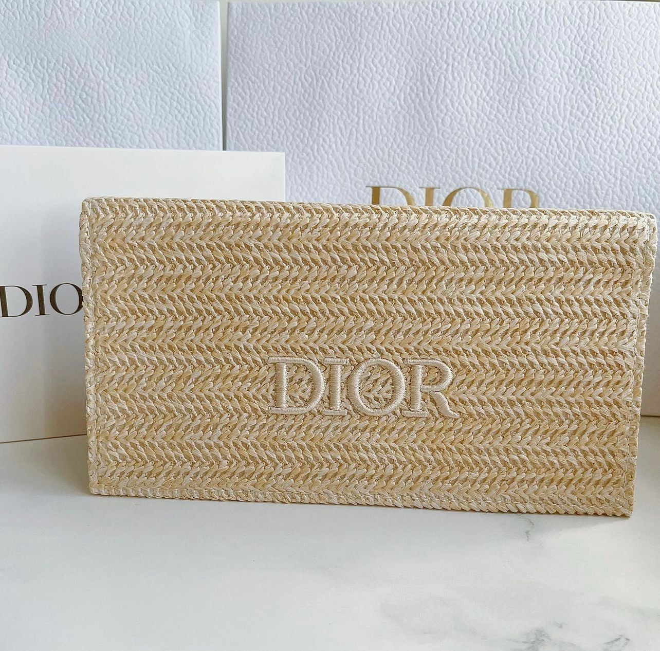 Christian Dior Rattan Pouch with Box