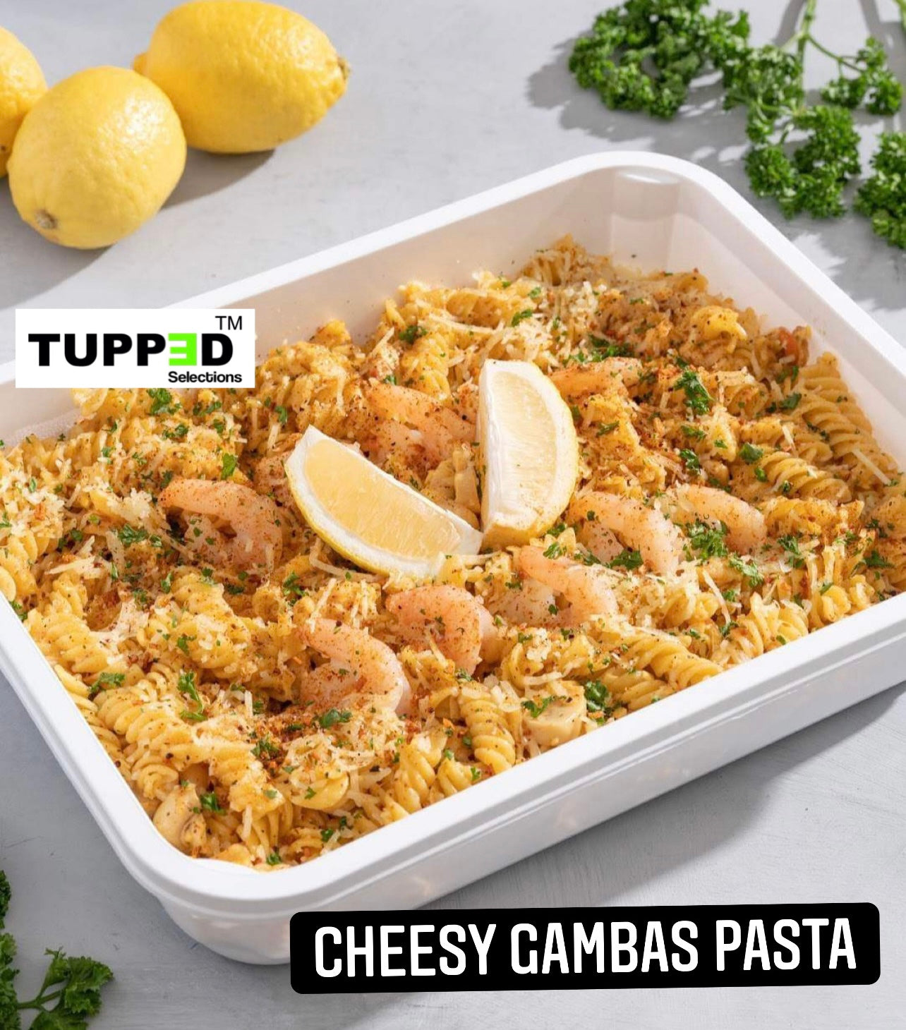 CHEESY GAMBAS PASTA