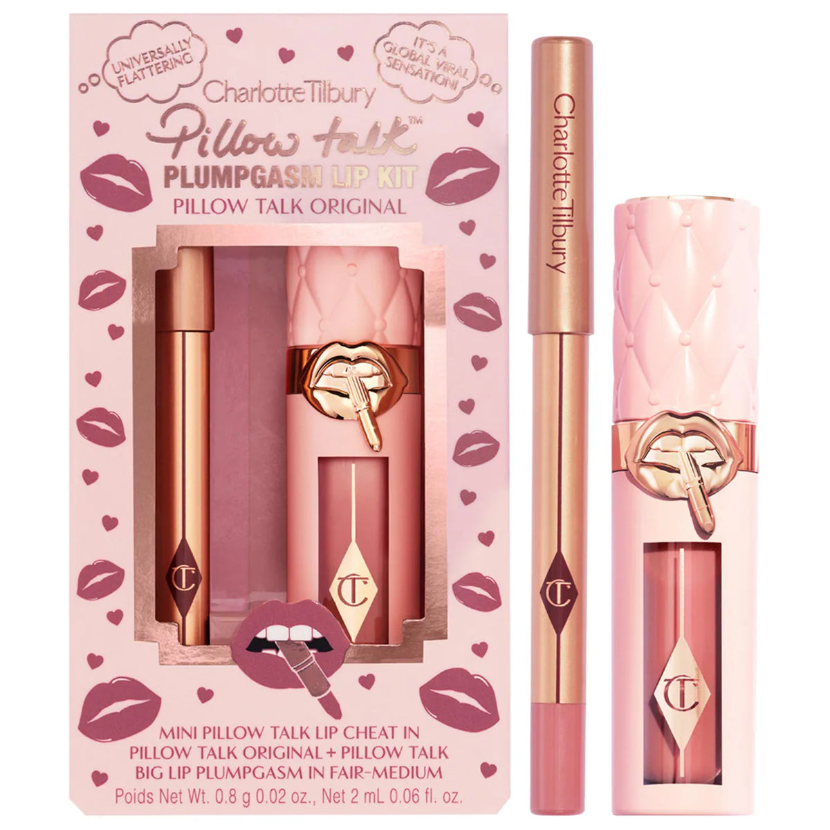 Charlotte Tilbury Mini Pillow Talk Plumpgasm Lip Liner and Lip Gloss Set in PILLOW TALK