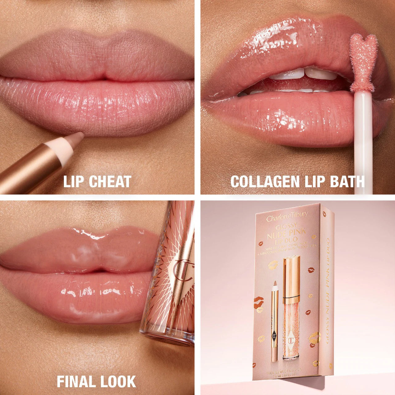 Charlotte Tilbury Mini Glossy Pink Lip Gloss + Lip Liner Set in Nude Pink