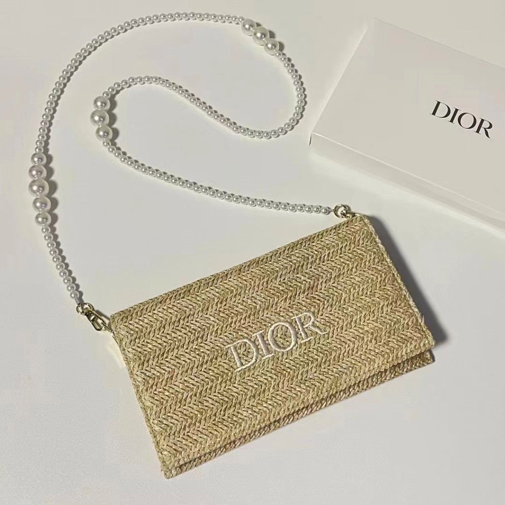 Dior Woven Bag with Pearl Shoulder Strap (Limited Edition)